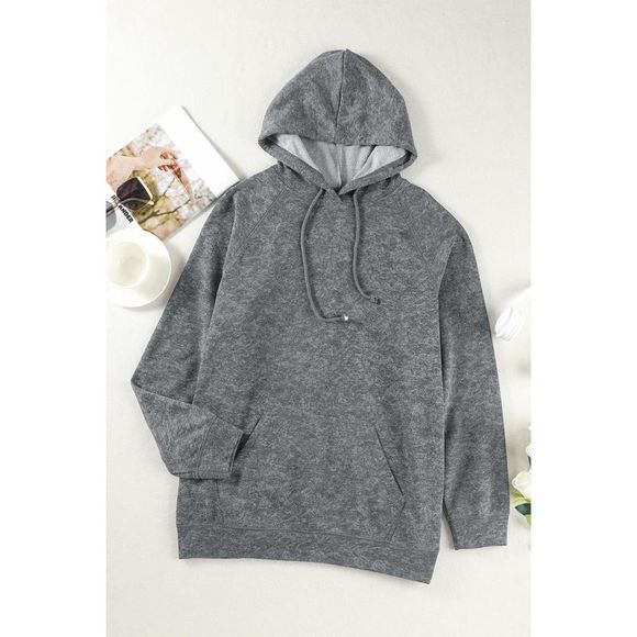 Azura Exchange  Gray Mineral Wash Kangaroo Pocket Drawstring Pullover Hoodie - Picture 13 of 15
